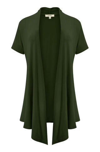 Short Sleeve Draped Open Front Long Cardigans for Women - Irregular, Asymmetrical Hem