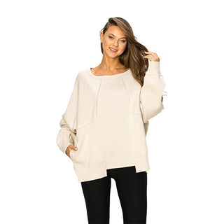 LUVAGE Women's Oversized Detail Patched Drop Shoulder Dolman Long Sleeve Pullover Sweatshirts