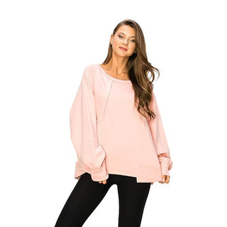 LUVAGE Women's Oversized Detail Patched Drop Shoulder Dolman Long Sleeve Pullover Sweatshirts