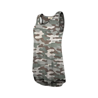 LUVAGE Women's High Low Loose Fit Round Neck Tunic Tank Top (Army)