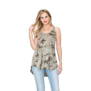 LUVAGE Women's High Low Loose Fit Round Neck Tunic Tank Top (Graphic)