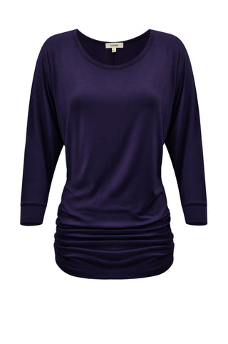 3/4 Sleeve Round Neck Side Shirring Dolman Drape Top XS to 6XL Size - LUVAGE