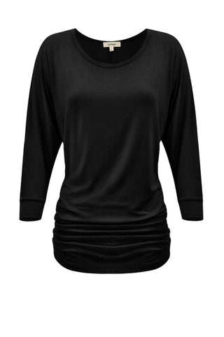 3/4 Sleeve Round Neck Side Shirring Dolman Drape Top XS to 6XL Size - LUVAGE